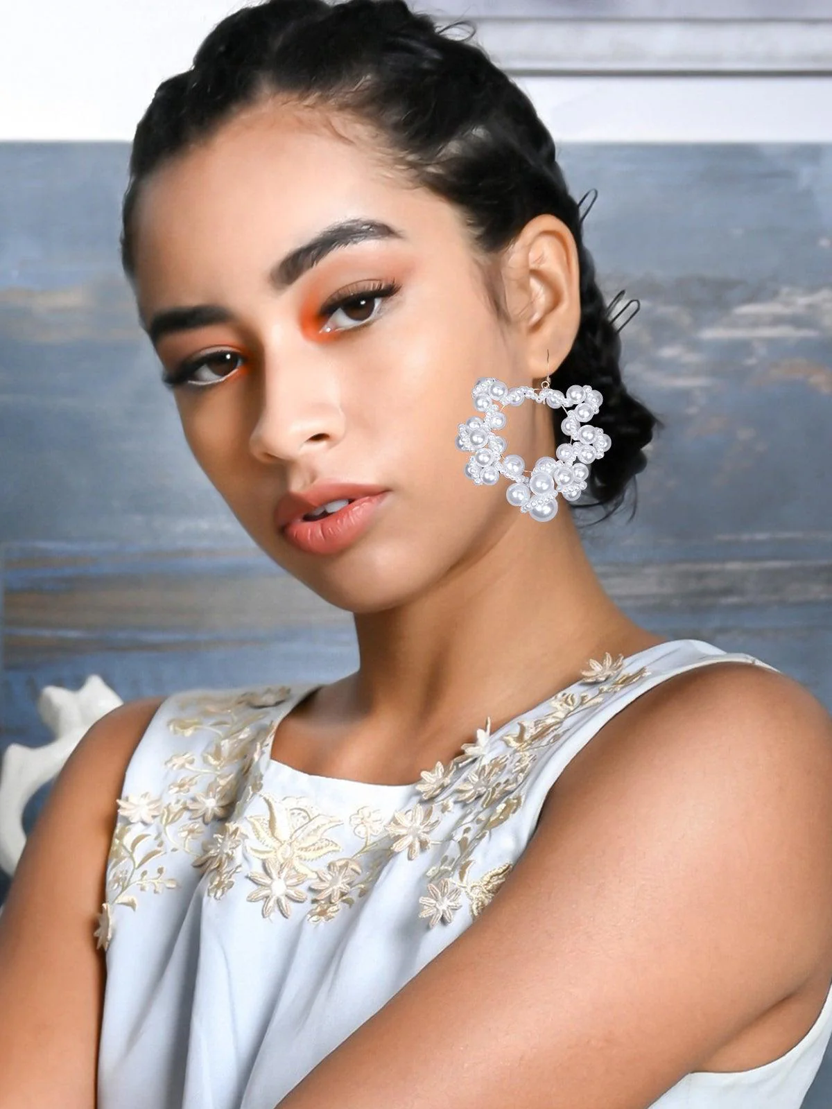 Odette Women White Metal Pear Earrings - Image 2