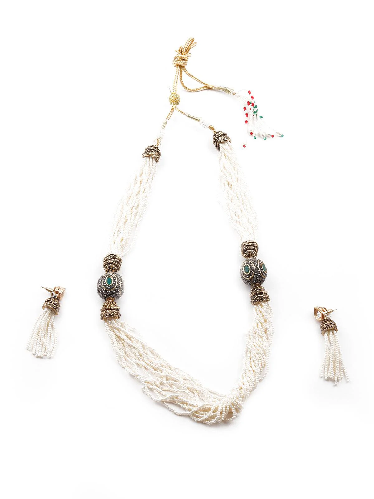 Odette Women Stunning White Beaded Statement Necklace Set - Image 3