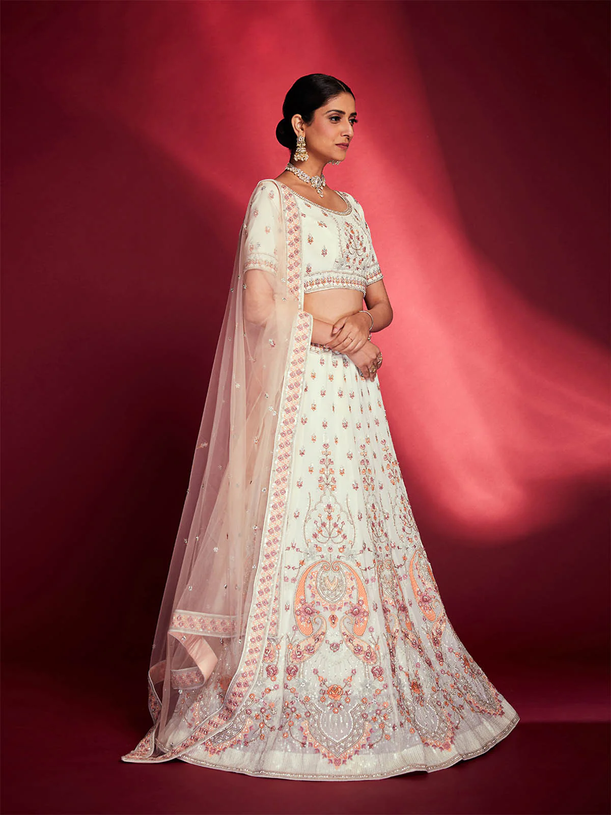 Odette Women Stunning White Georgette Embroidered Semi Stitched Lehenga Choli - Image 2