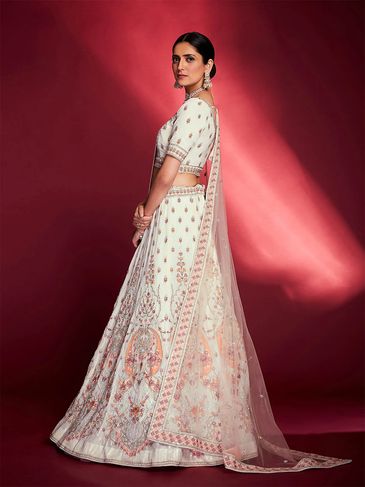 Odette Women Stunning White Georgette Embroidered Semi Stitched Lehenga Choli - Image 4