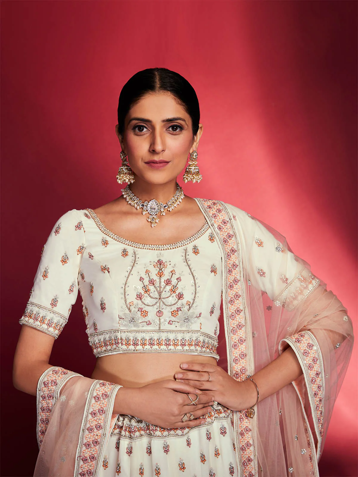 Odette Women Stunning White Georgette Embroidered Semi Stitched Lehenga Choli - Image 6