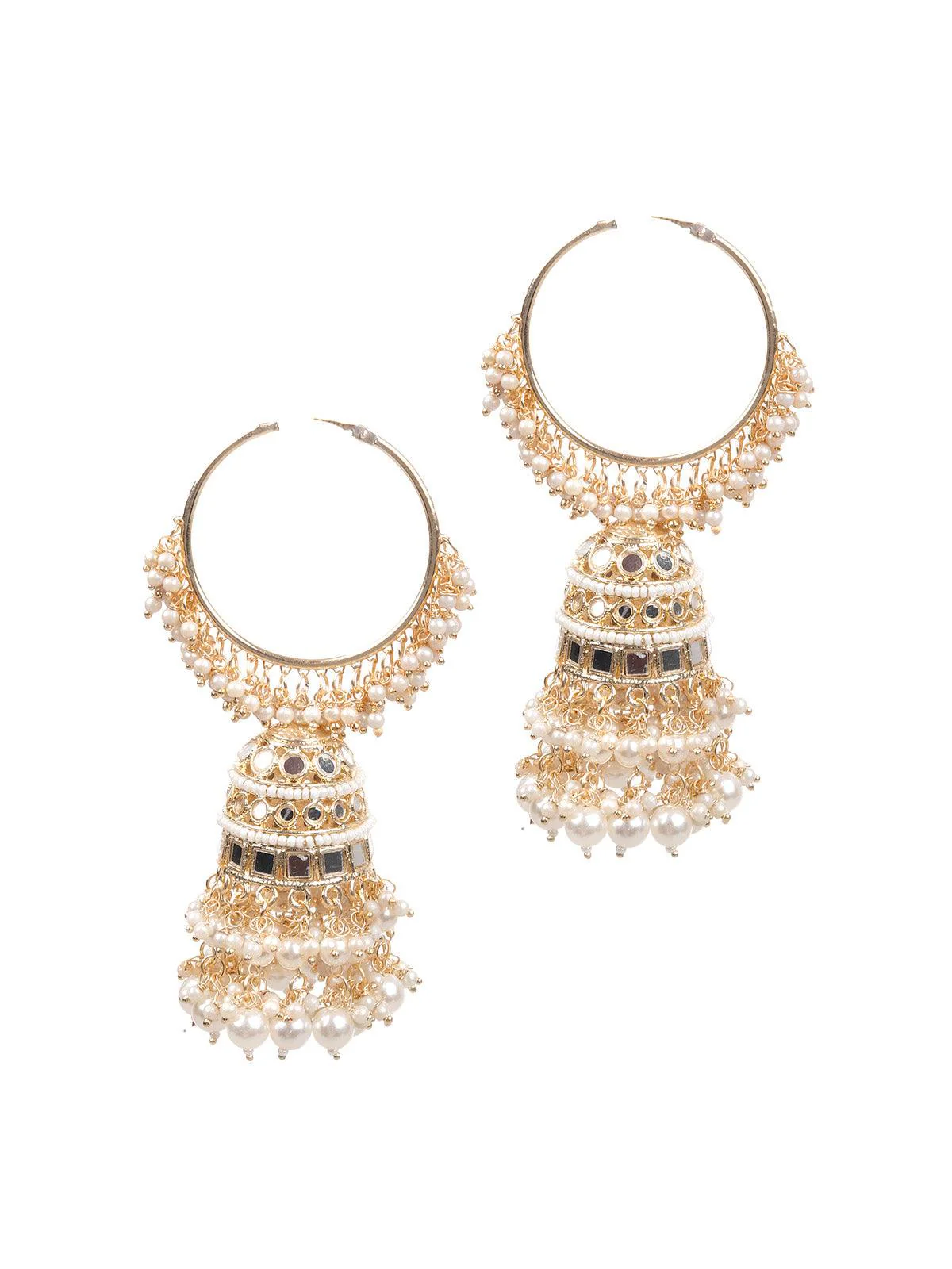 Odette Women Stunning White Hoops Earrings With Jhumki - Image 3