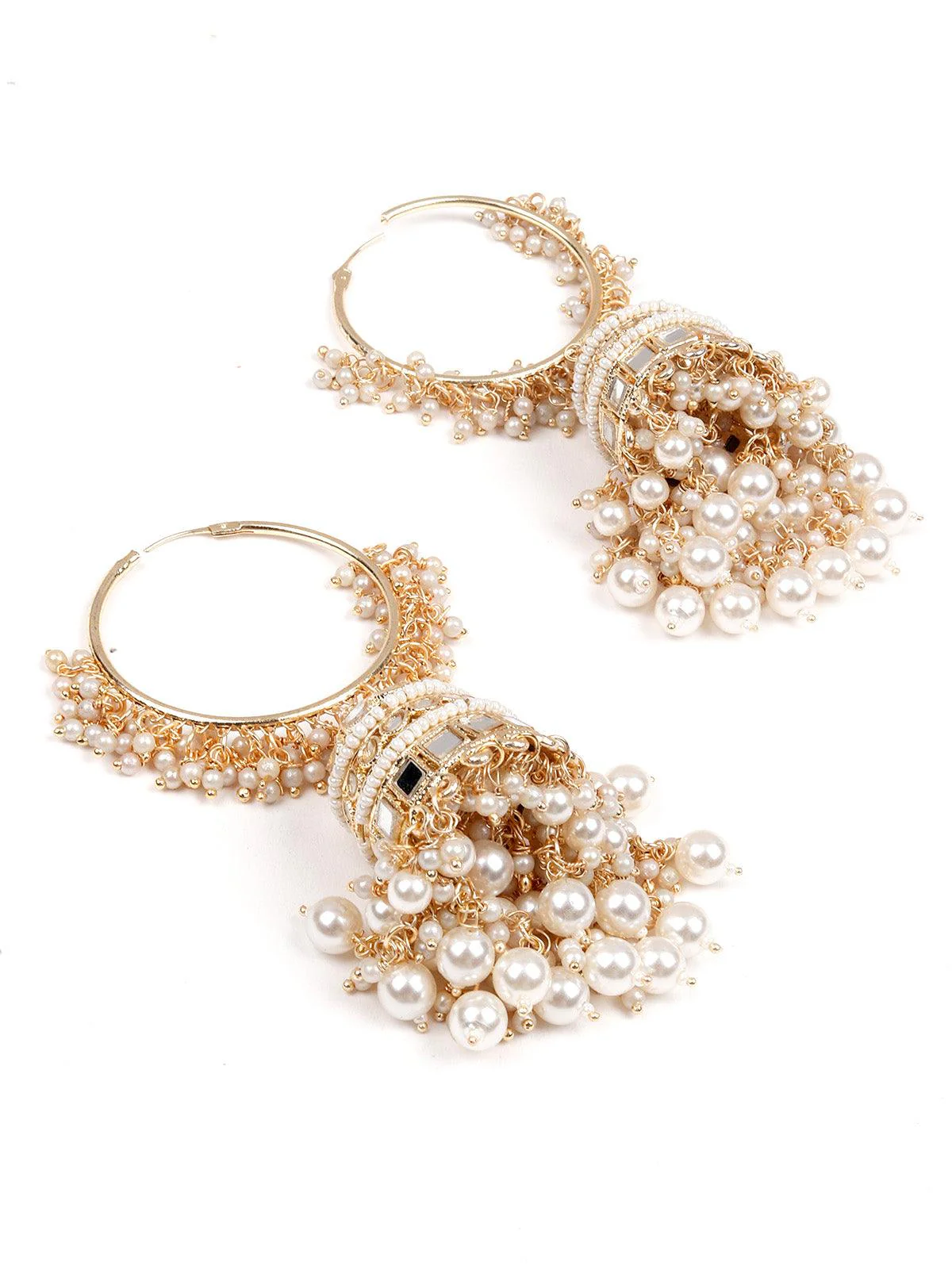 Odette Women Stunning White Hoops Earrings With Jhumki - Image 5