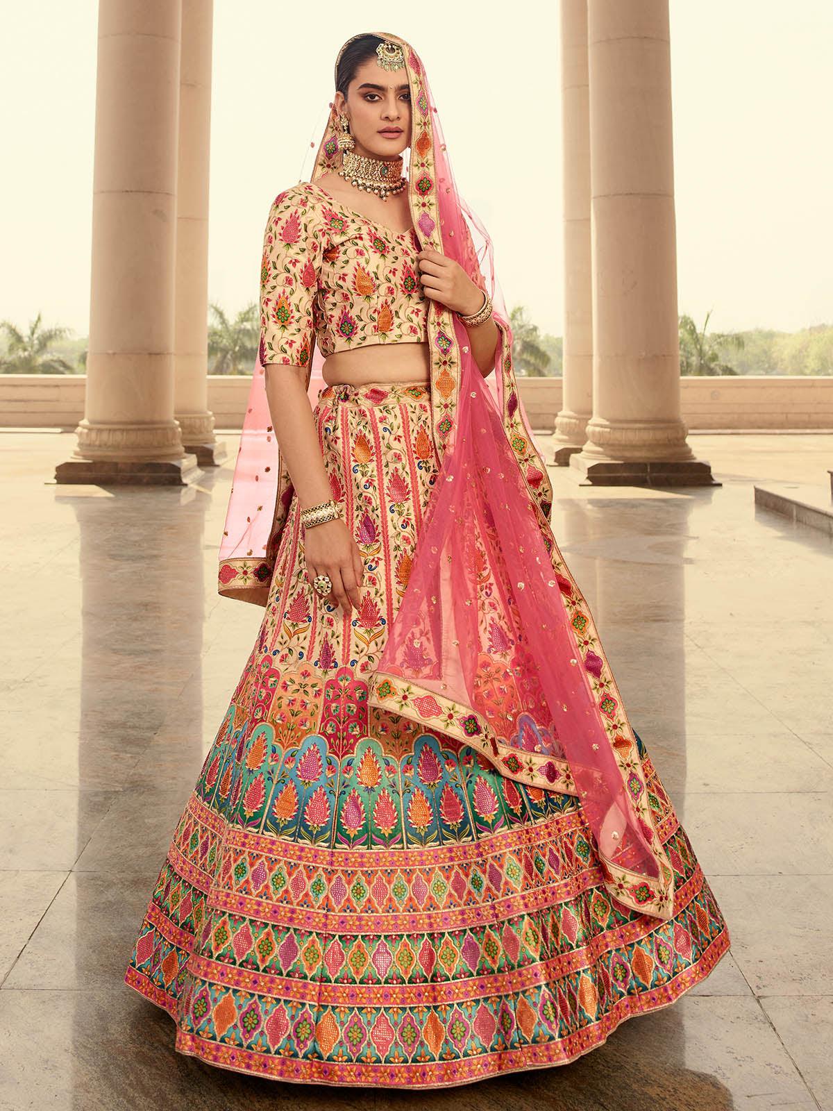 Odette Women Stylish Beige Art Silk Semi Stitched Lehenga With  Unstitched Blouse - Image 2