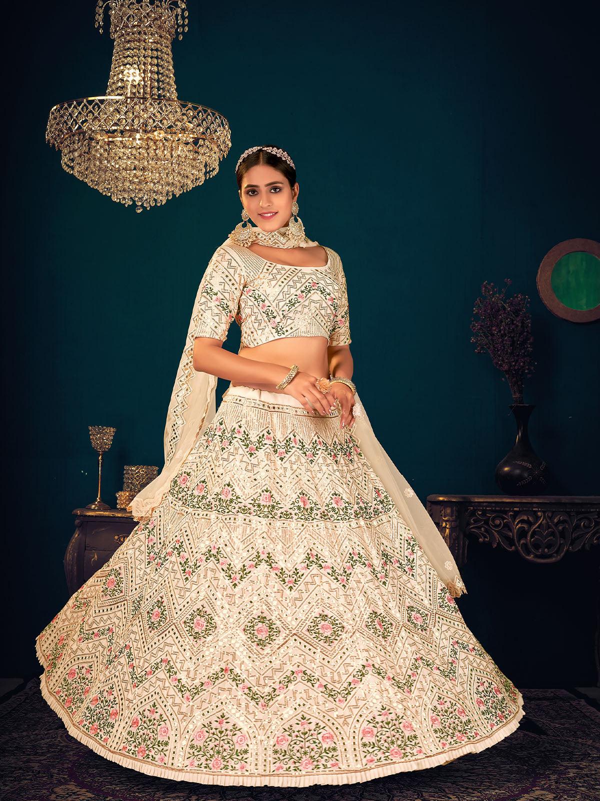 Odette Women Stylish Beige Georgette Semi Stitched Lehenga With  Unstitched Blouse - Image 2