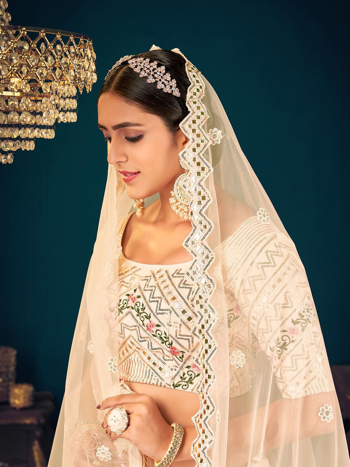 Odette Women Stylish Beige Georgette Semi Stitched Lehenga With  Unstitched Blouse - Image 3