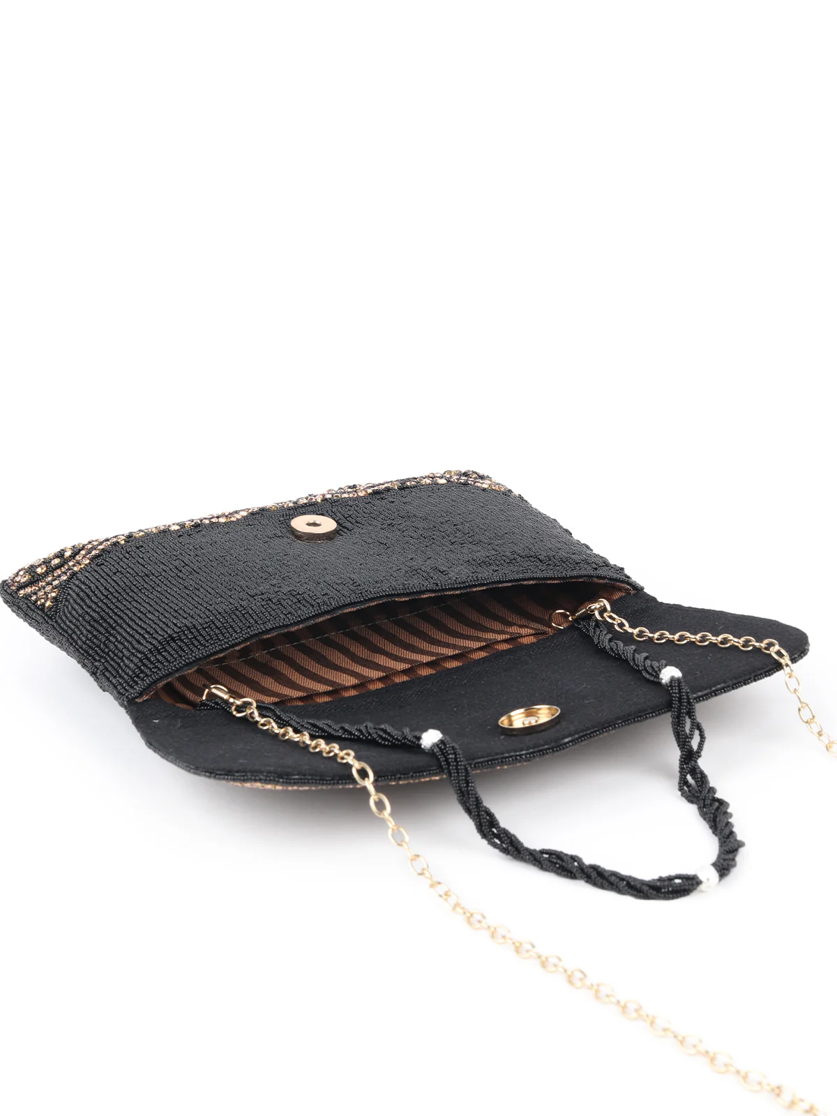 Odette Black And Gold Fabric Beaded Envelope Clutch For Women - Image 6