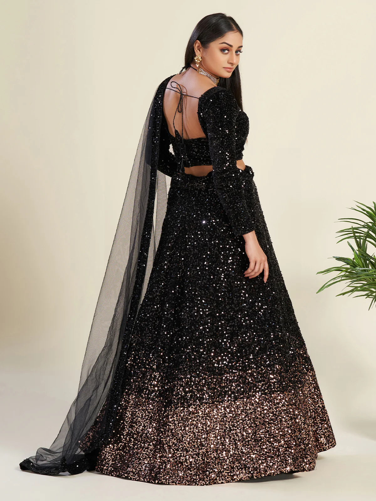 Odette Women Stylish Black Velvet Embellished Semi Stitched Lehenga With Unstitched Blouse - Image 5