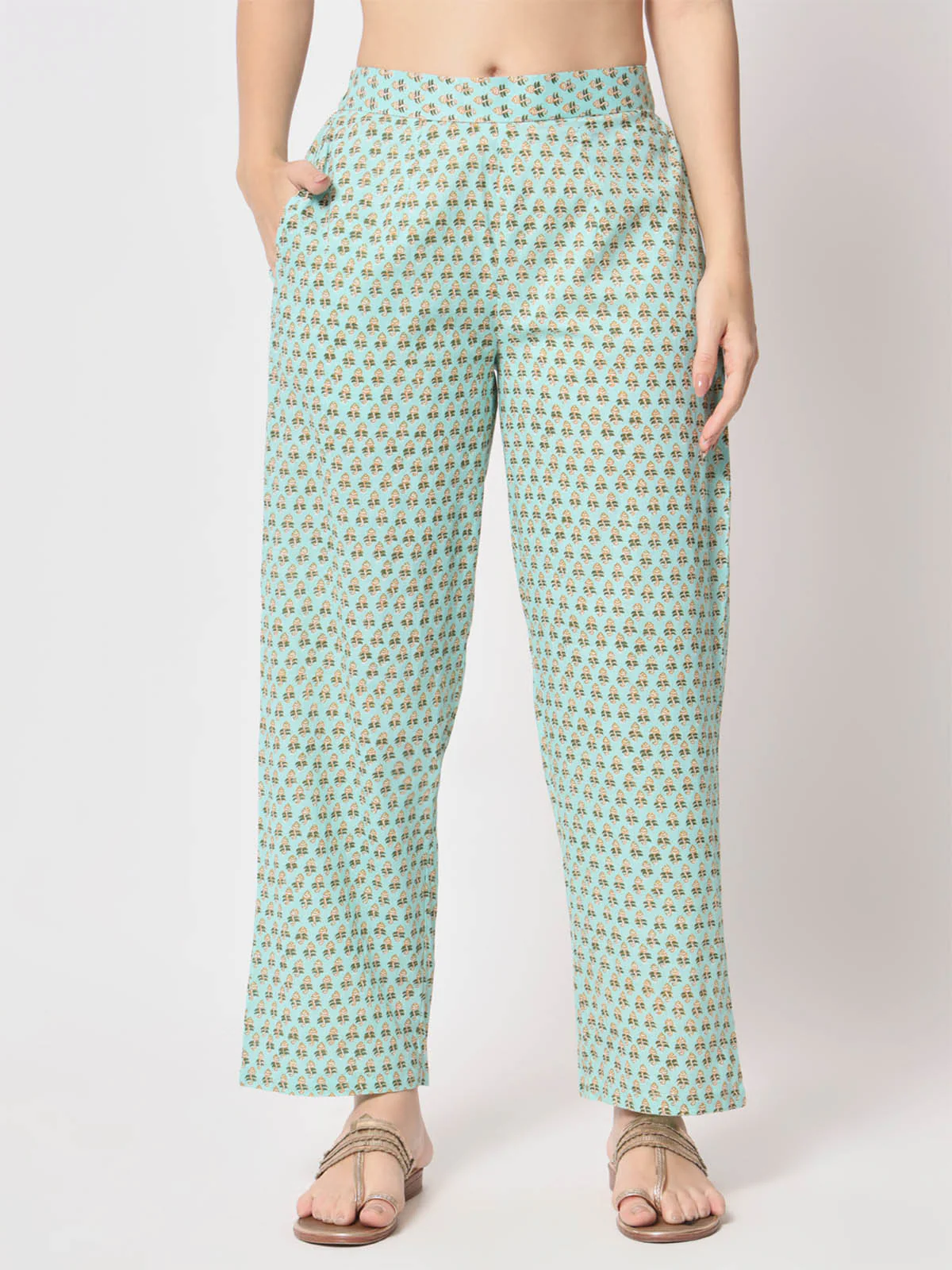 Odette Women Stylish Blue Cotton Printed Stitched Kurta Set - Image 7