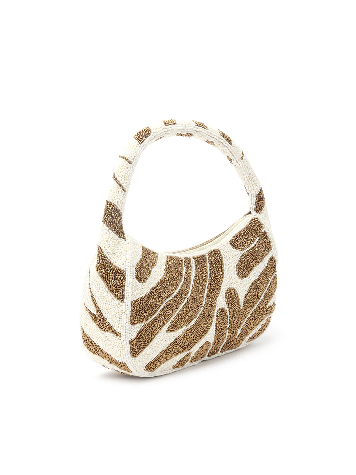 Odette Golden And White Fabric Moon Clutch For Women - Image 4