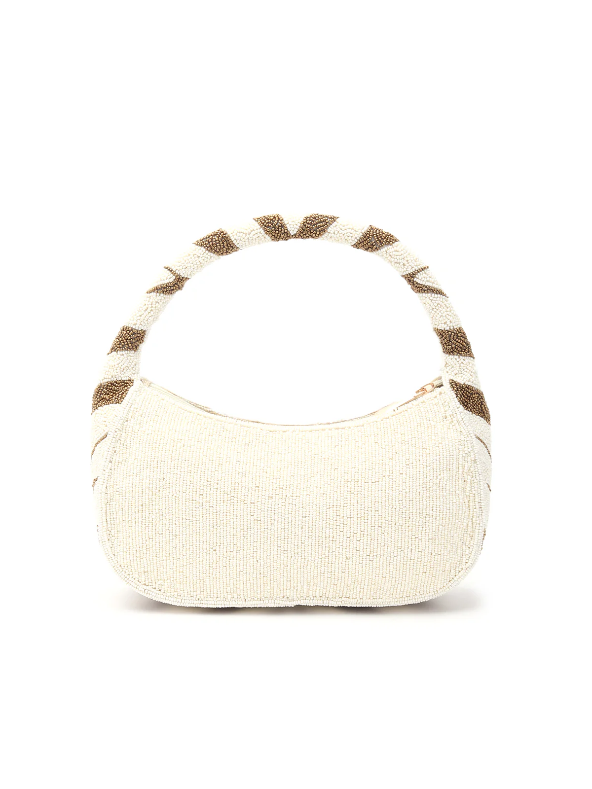 Odette Golden And White Fabric Moon Clutch For Women - Image 5
