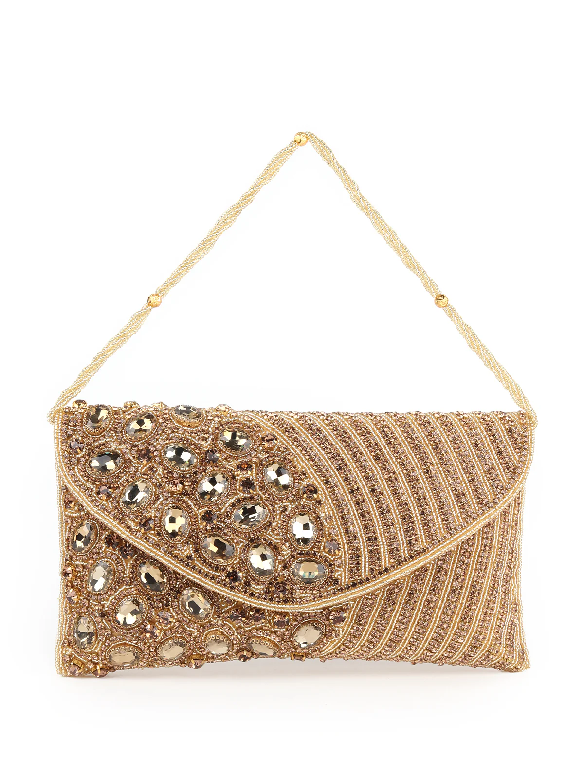 Odette Golden Fabric Sparkling Bridal Clutch For Women - Image 3