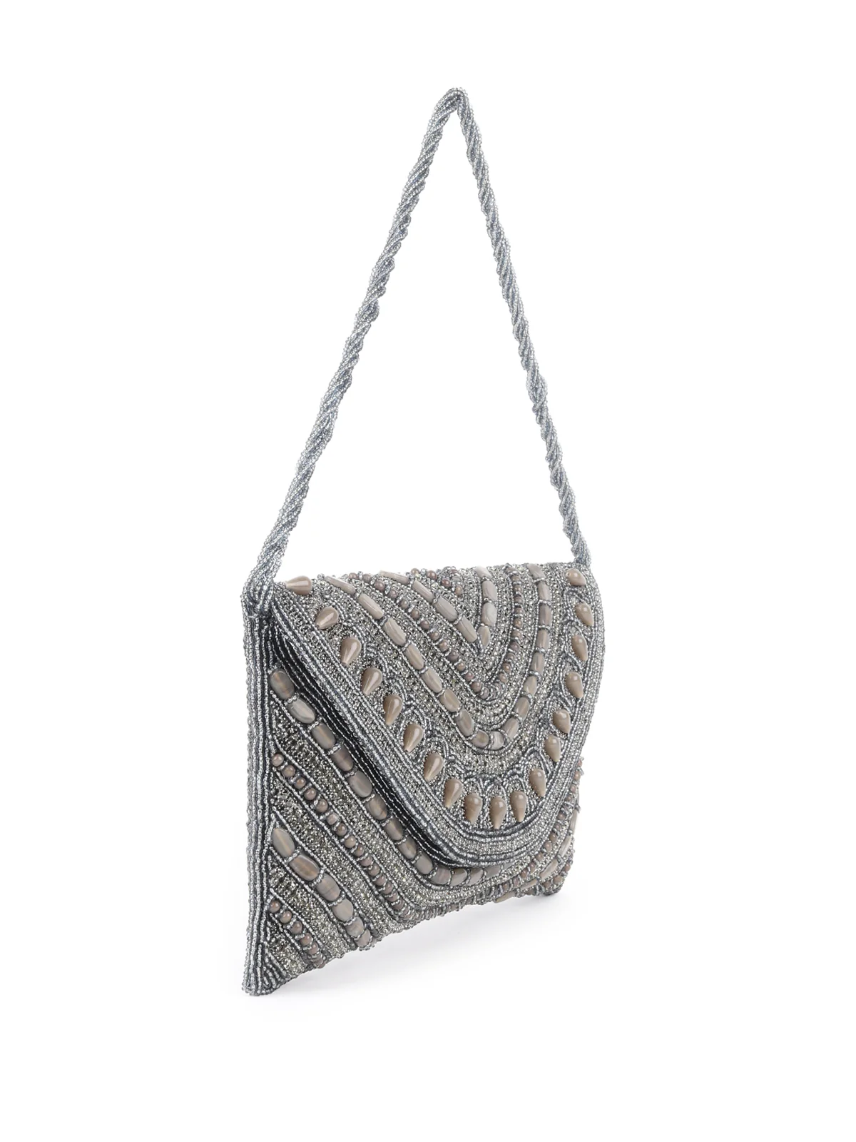 Odette Grey Fabric Beaded Envelope Clutch For Women - Image 4