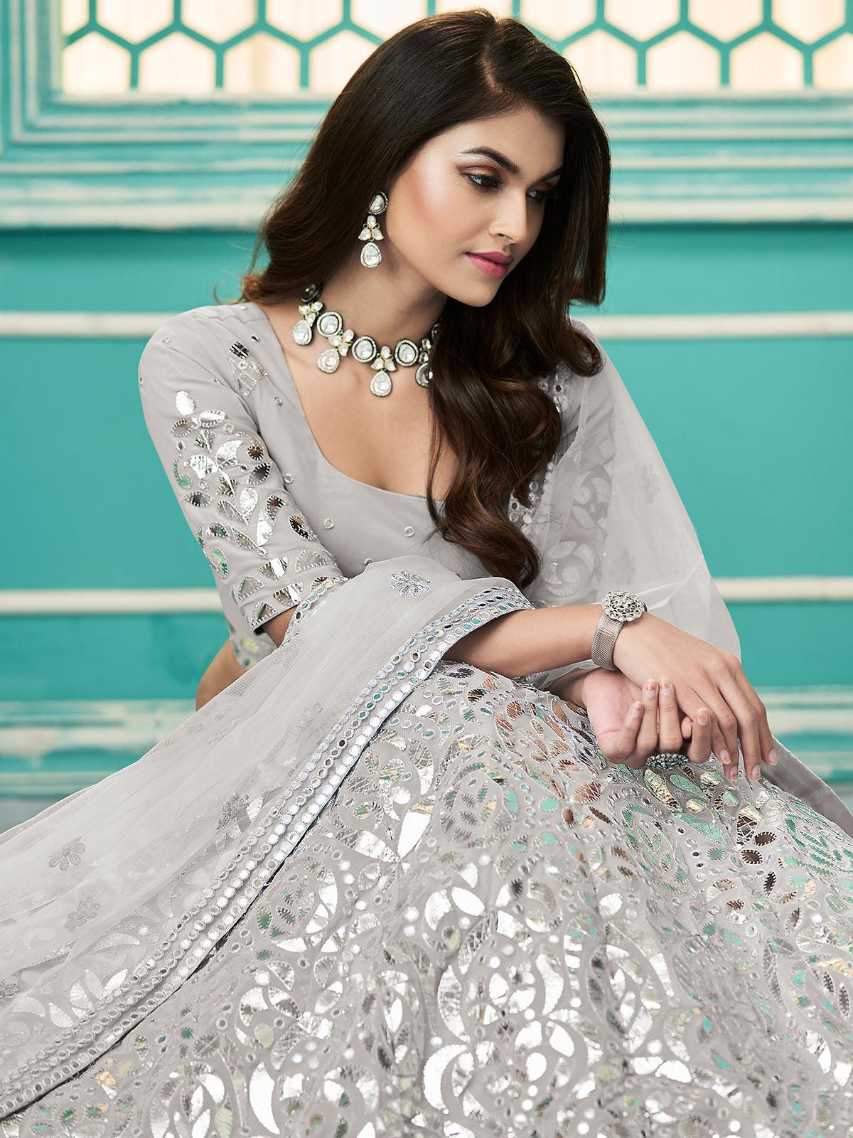 Odette Women Stylish Grey Georgette Semi Stitched Lehenga With  Unstitched Blouse - Image 3