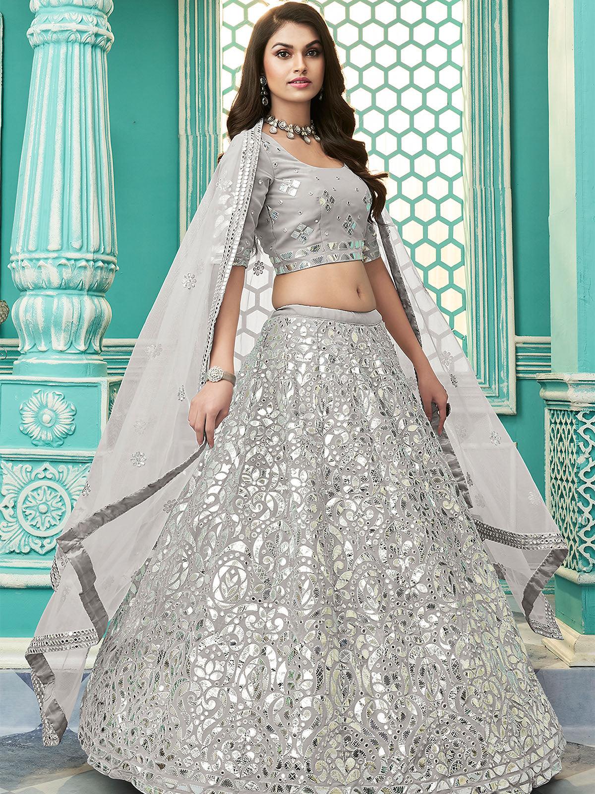 Odette Women Stylish Grey Georgette Semi Stitched Lehenga With  Unstitched Blouse - Image 4