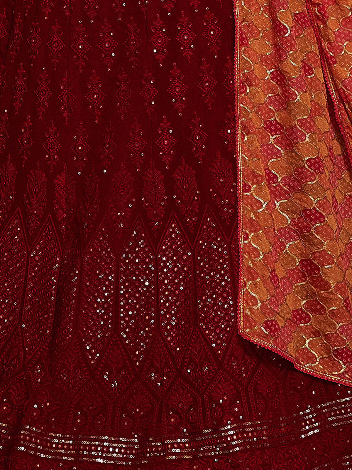 Odette Women Stylish Maroon Embroidered Georgette Semi Stitched Lehenga With Blouse Piece - Image 6