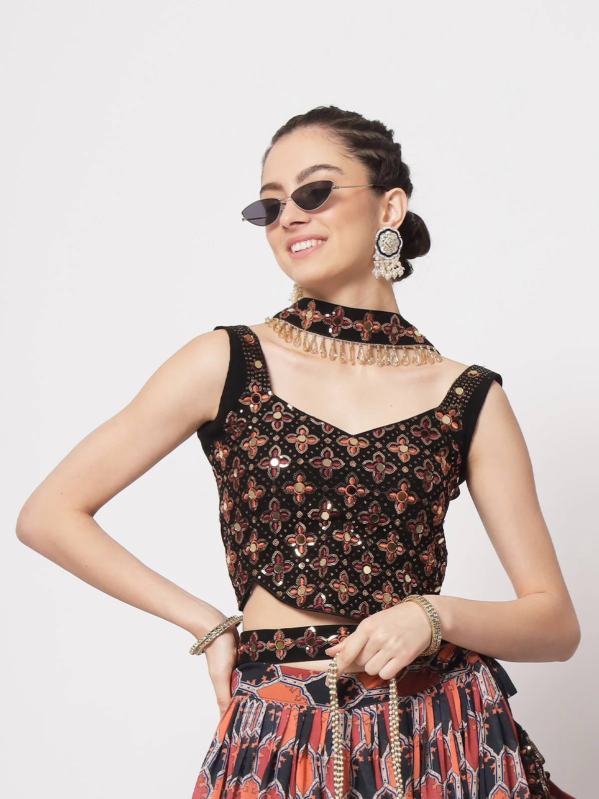 Odette Women Stylish Multicolor Georgette Printed Semi Stitched Lehenga With Unstitched Blouse - Image 2