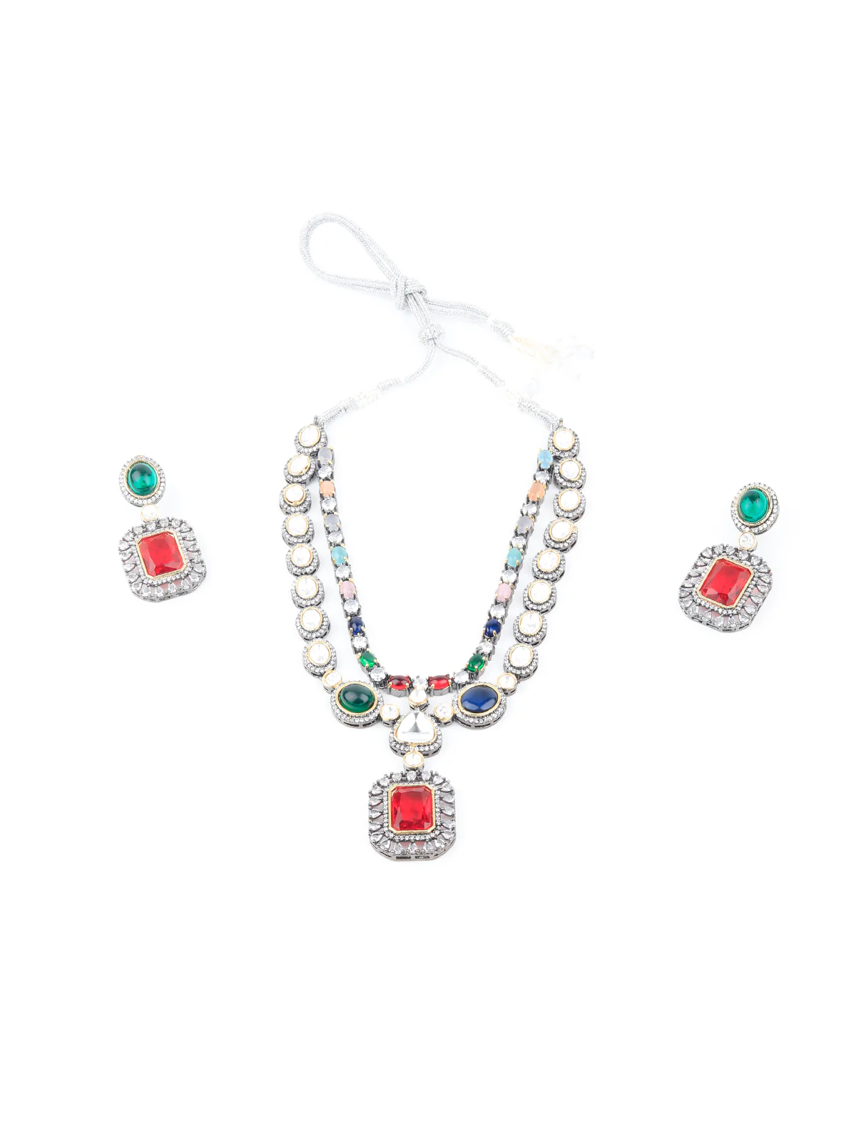 Odette Women Stylish Multicolored Kundan Necklace Set - Image 3