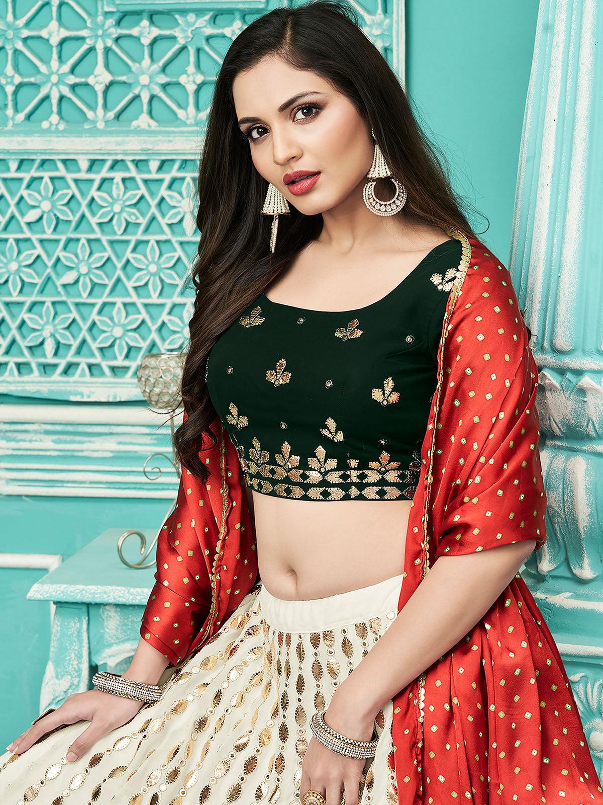 Odette Women Stylish Off White Georgette Semi Stitched Lehenga With Unstitched Blouse - Image 2