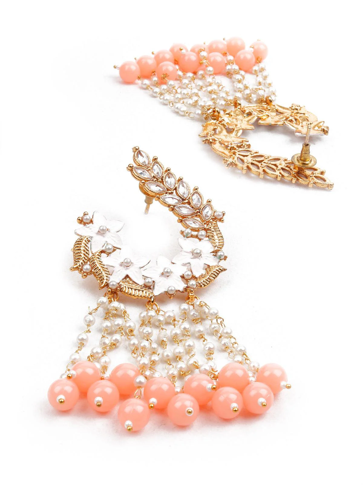 Odette Women Stylish Peach Dangle Earrings - Image 3