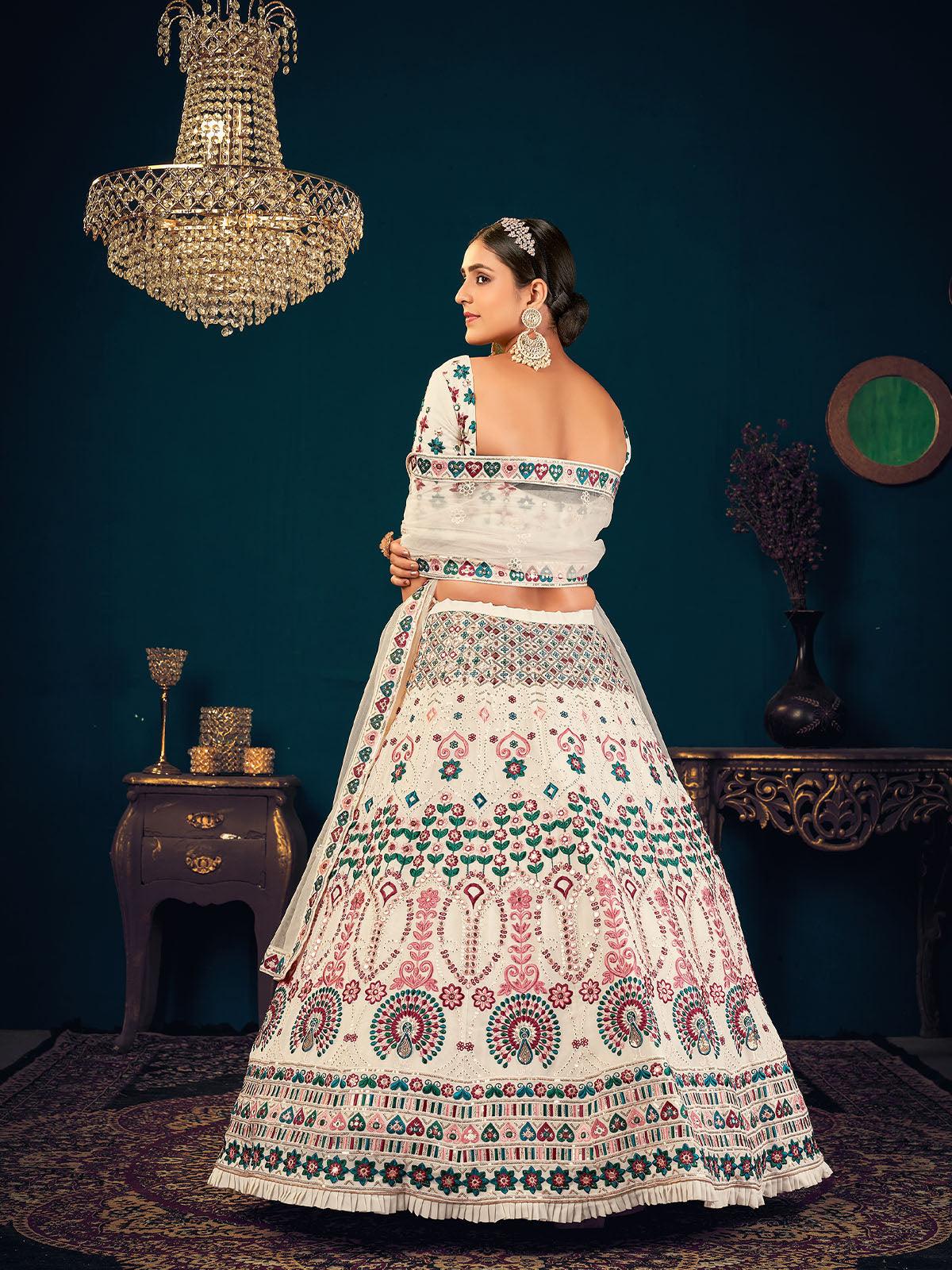 Odette Women Stylish Pearl White Georgette Semi Stitched Lehenga With Unstitched Blouse - Image 4