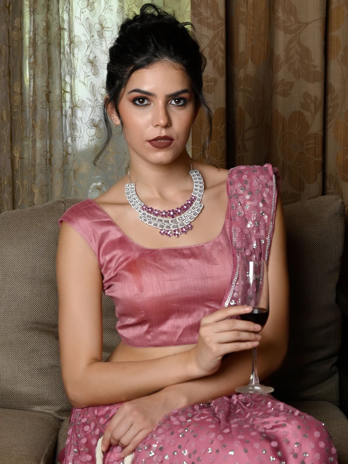 Odette Women Stylish Pink And White Necklace Set - Image 2
