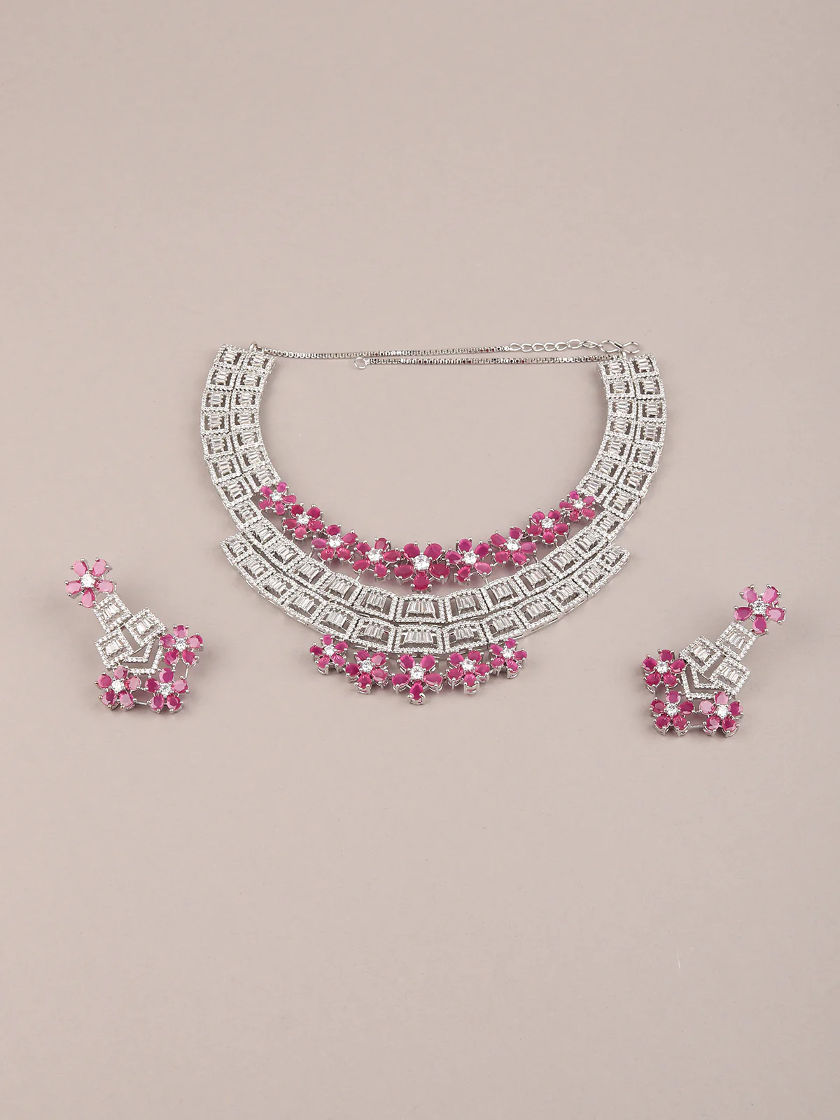 Odette Women Stylish Pink And White Necklace Set - Image 3