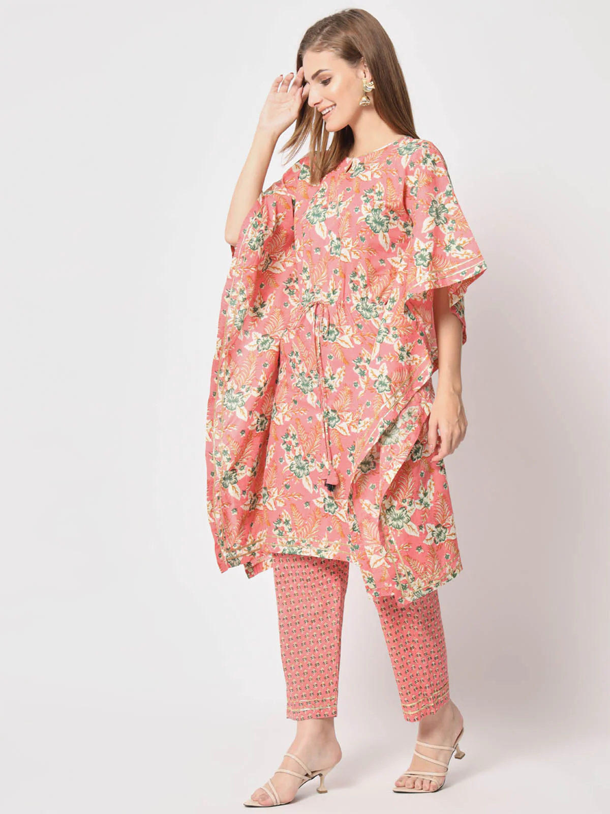 Odette Women Stylish Pink Cotton Printed Stitched Kurta Set - Image 2