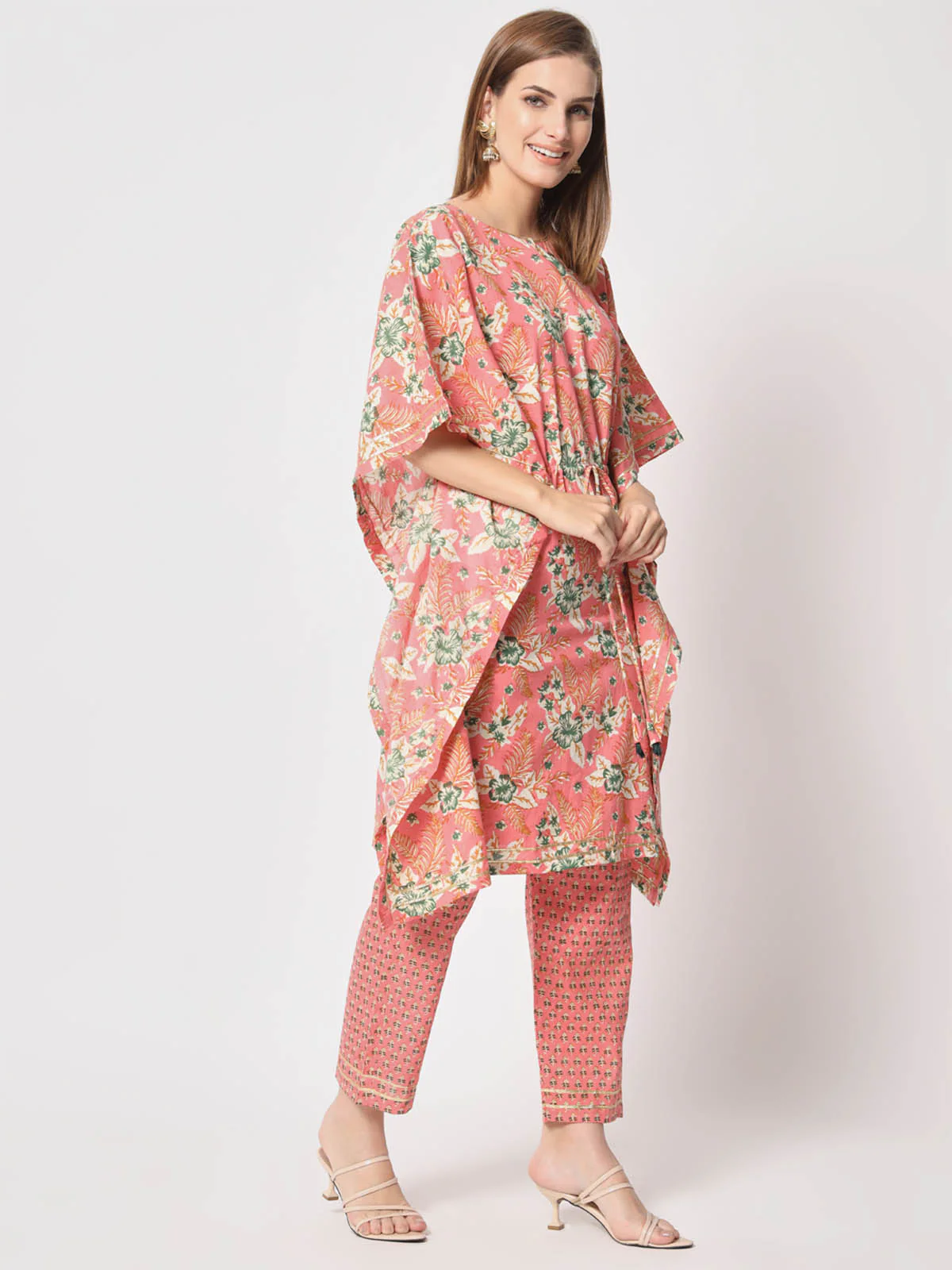 Odette Women Stylish Pink Cotton Printed Stitched Kurta Set - Image 3