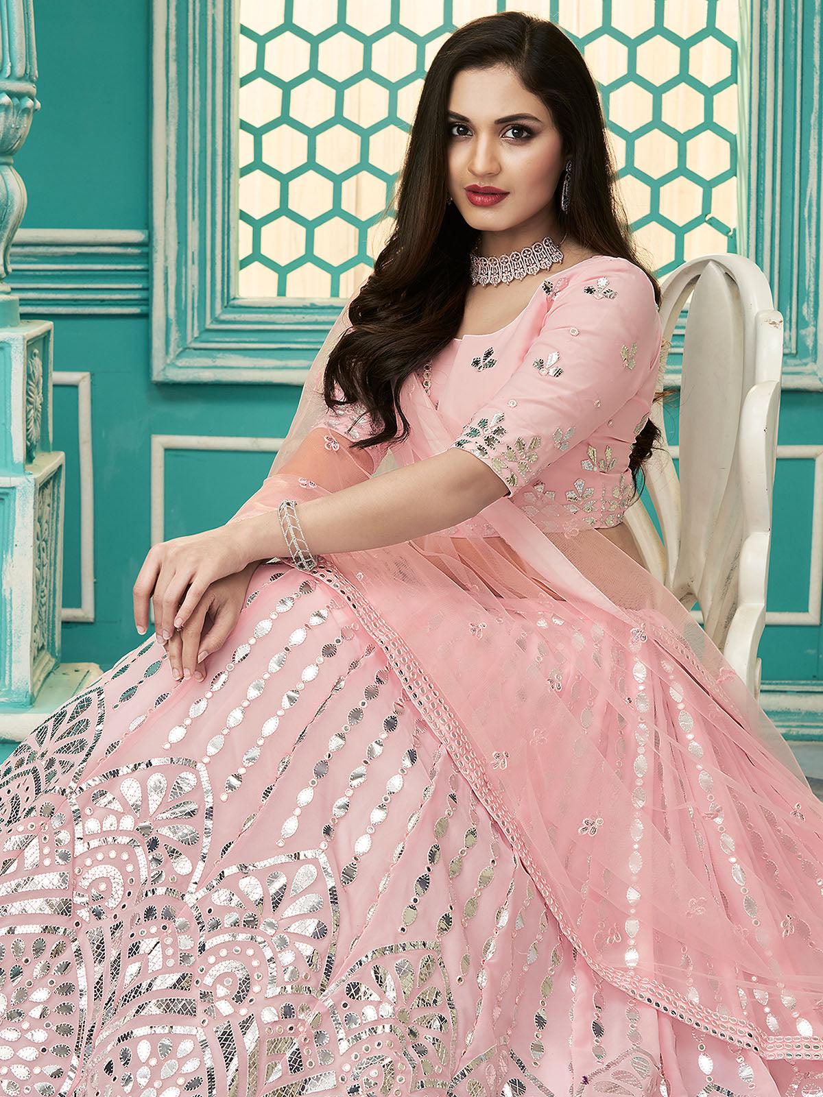 Odette Women Stylish Pink Georgette Semi Stitched Lehenga With  Unstitched Blouse - Image 3