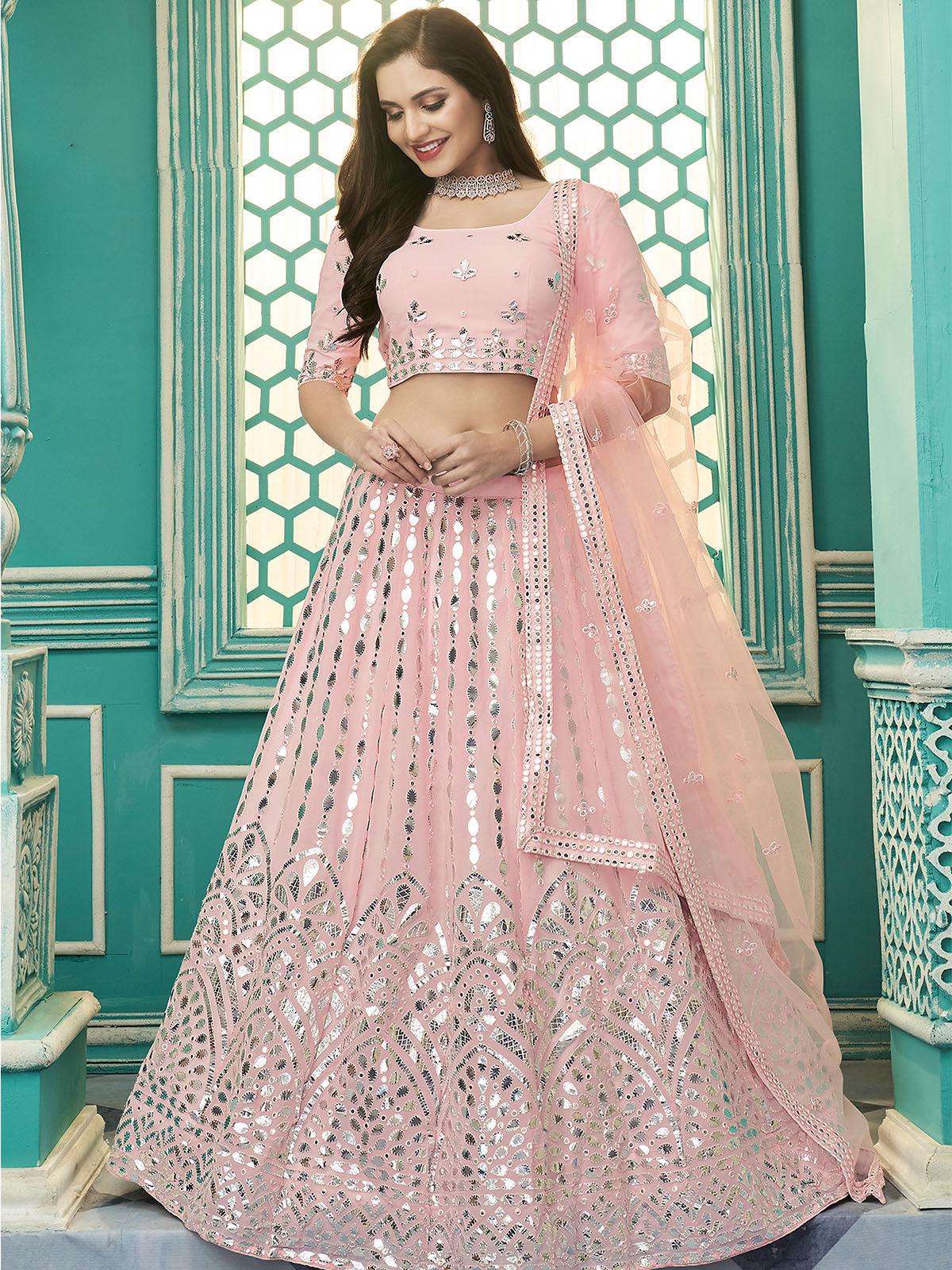 Odette Women Stylish Pink Georgette Semi Stitched Lehenga With  Unstitched Blouse - Image 4
