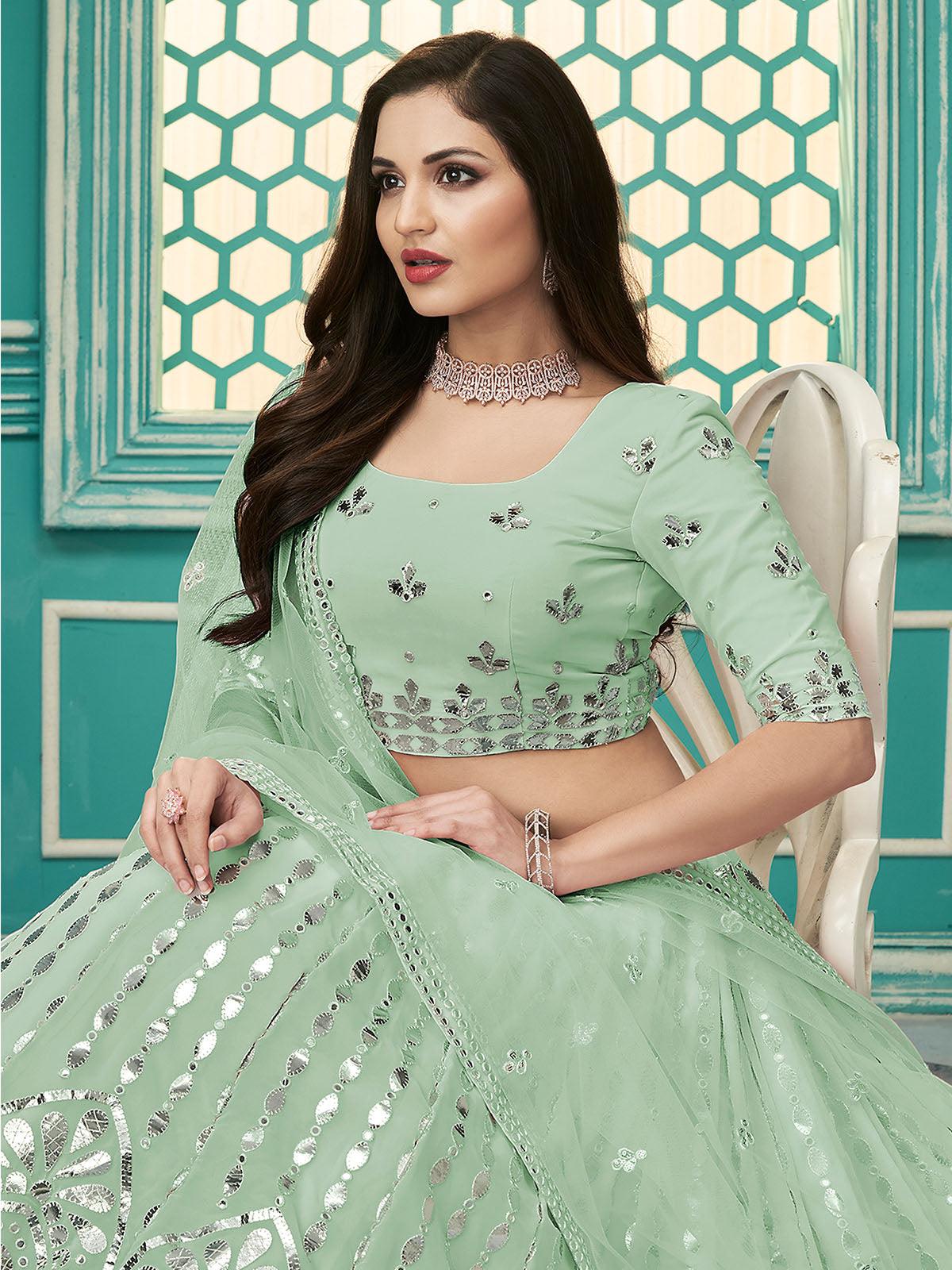 Odette Women Stylish Pista Green Georgette Semi Stitched Lehenga With  Unstitched Blouse - Image 2