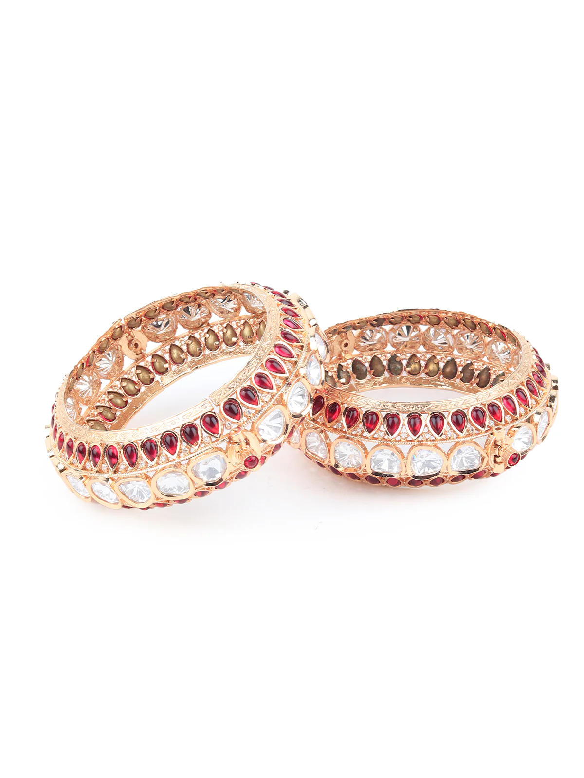 Odette Women Stylish Red And Golden Bangles - Set Of 2 - Image 3