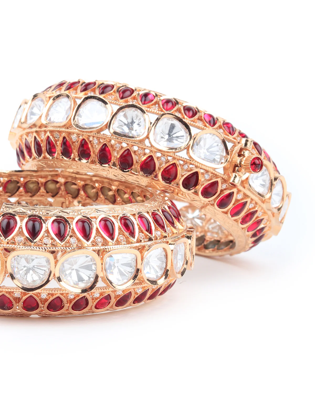 Odette Women Stylish Red And Golden Bangles - Set Of 2 - Image 5