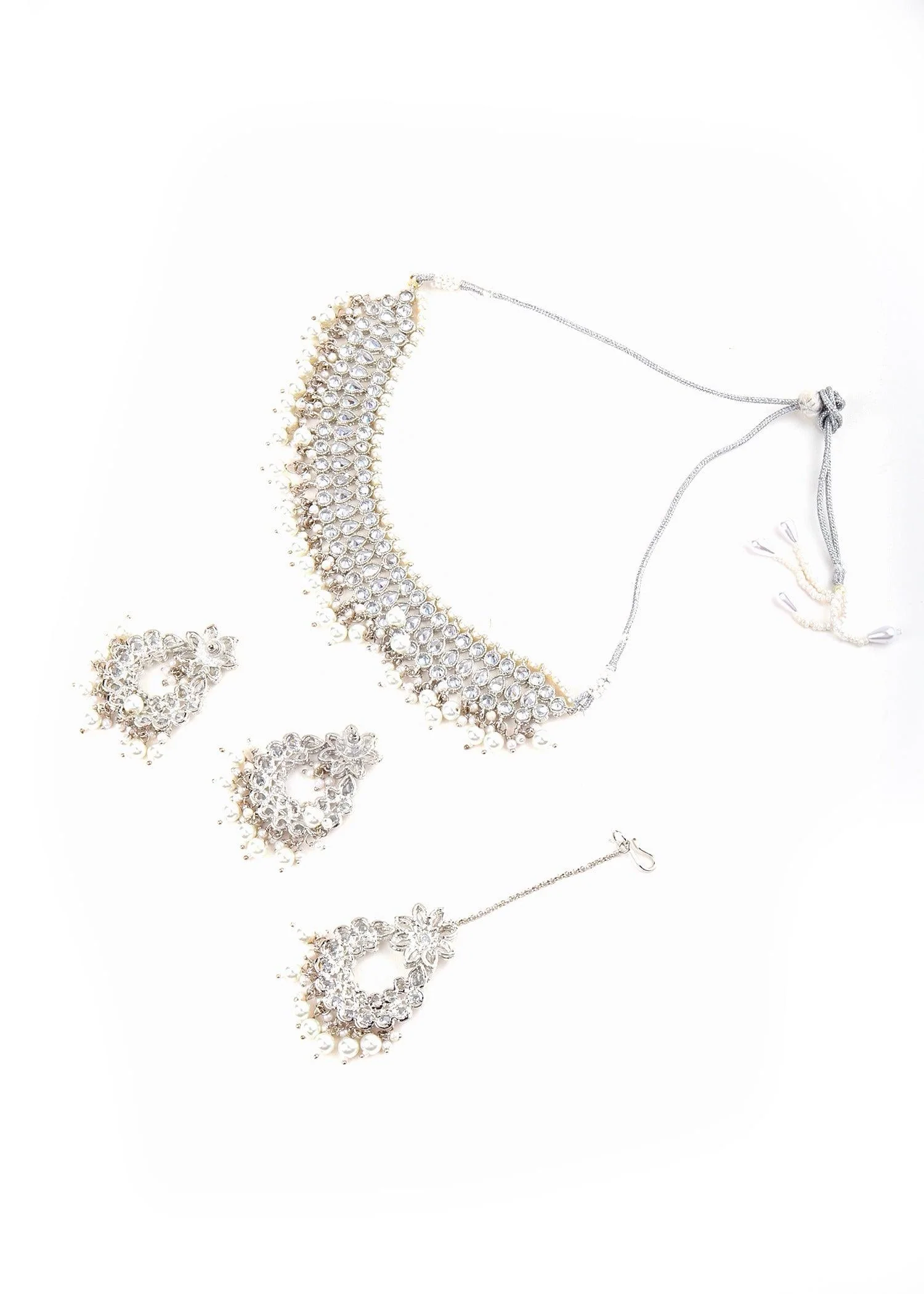 Odette Women Stylish Silver Choker Set - Image 6