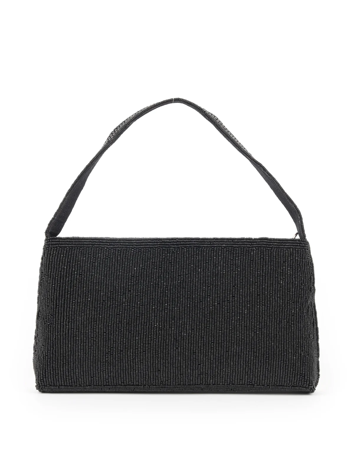 Odette White And Black Fabric Beaded Clutch For Women - Image 5