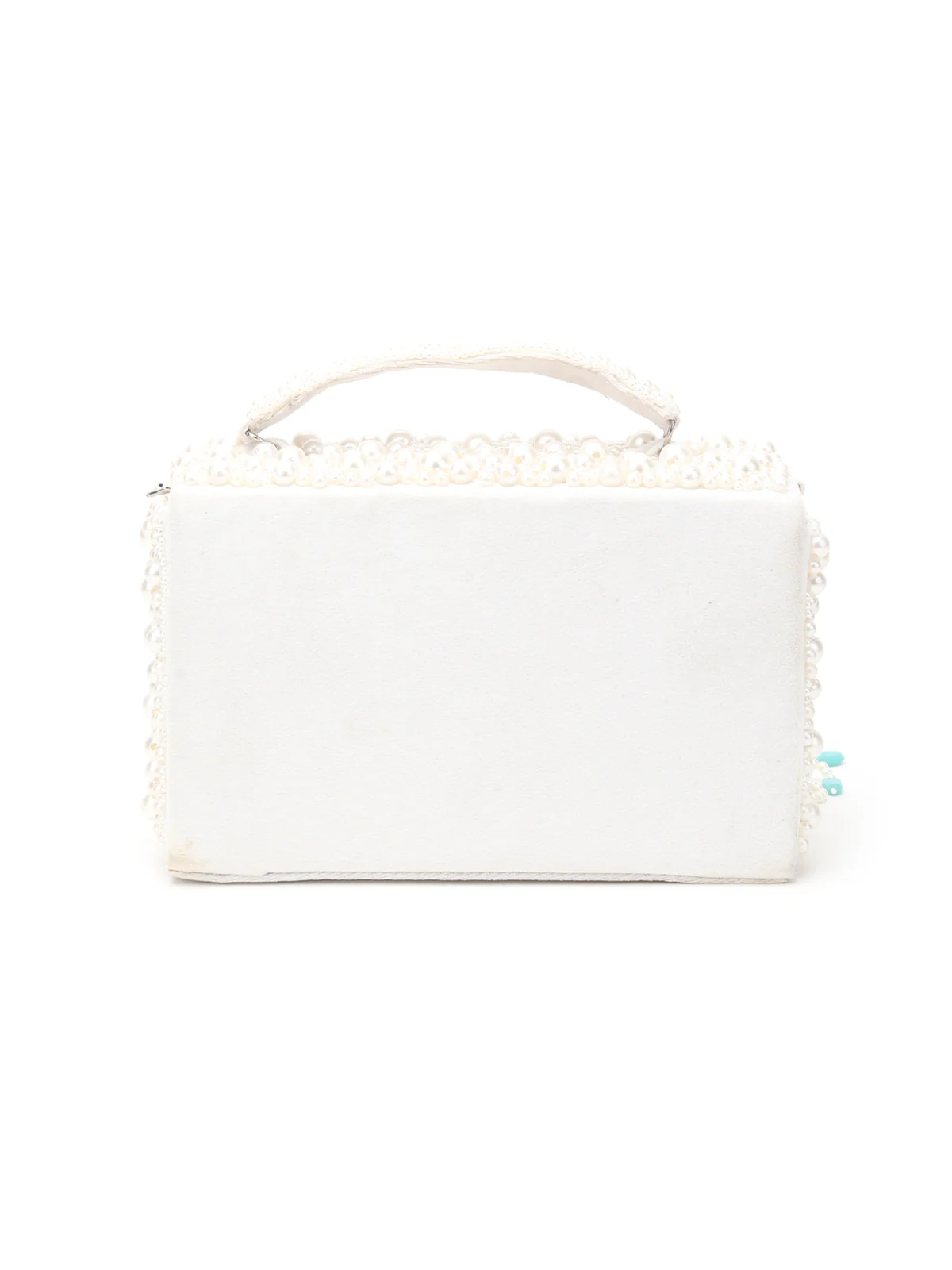 Odette  White And Blue Fabric Pearls Bridal Clutch For Women - Image 5