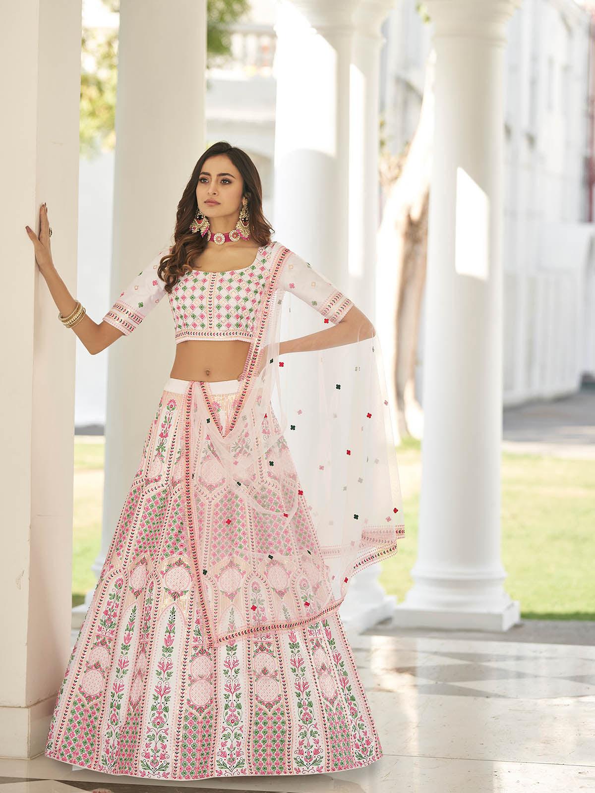 Odette Women Stylish White Silk Semi Stitched Lehenga With  Unstitched Blouse - Image 2
