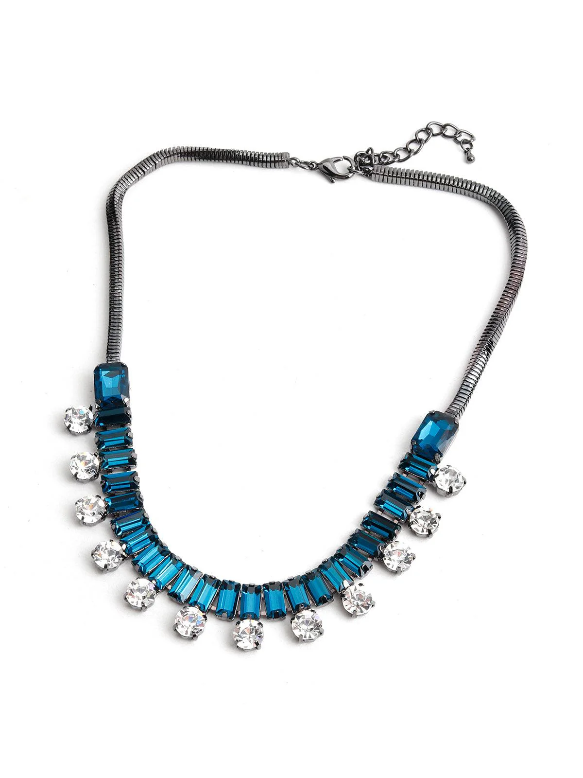 Odette Women Sumptuous Turquoise Gunmetal Collar Necklace - Image 4