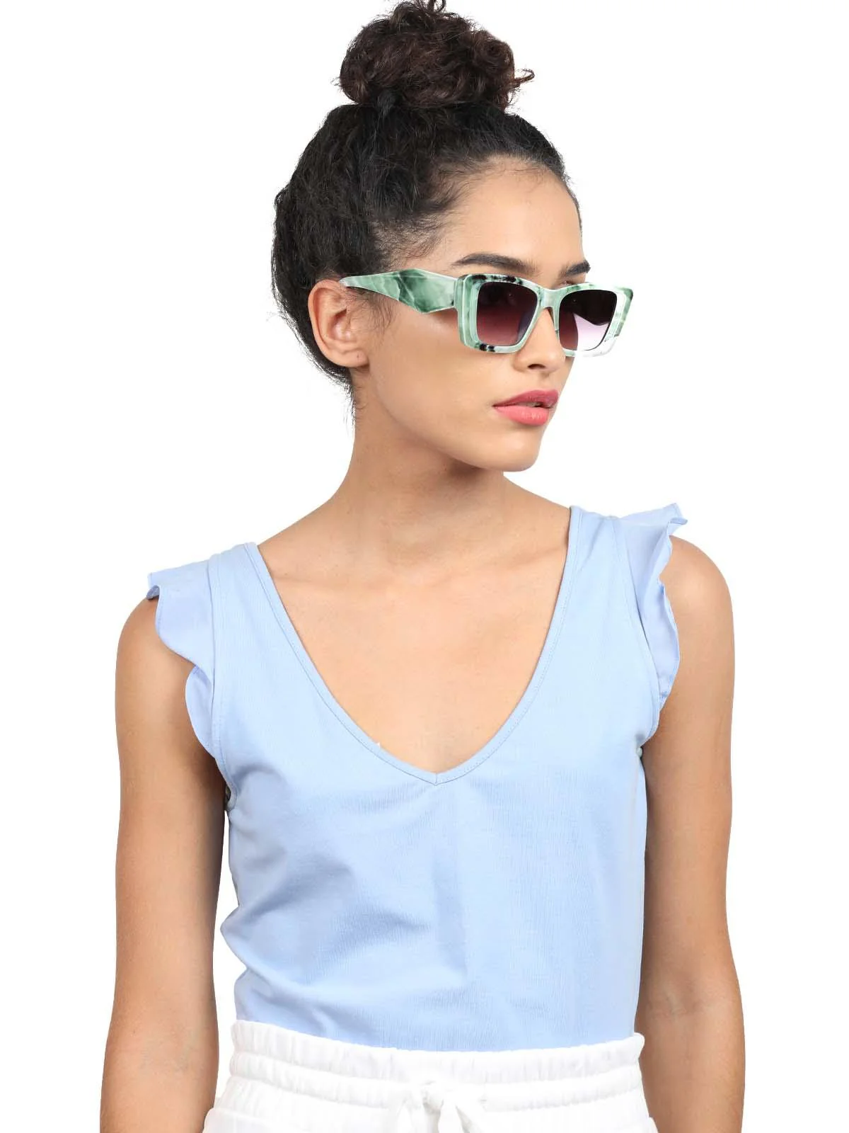 Odette Super Beachy Green Printed Sunglasses For Women - Image 2