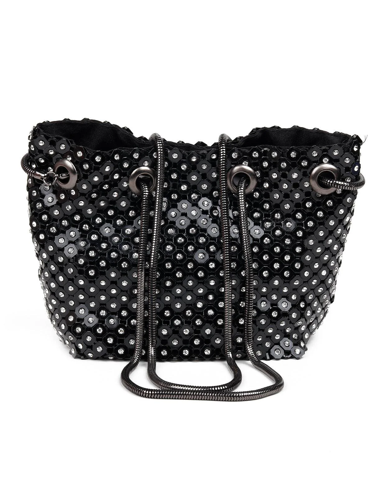 Odette Women Black Metal Sling Bag - Image 3