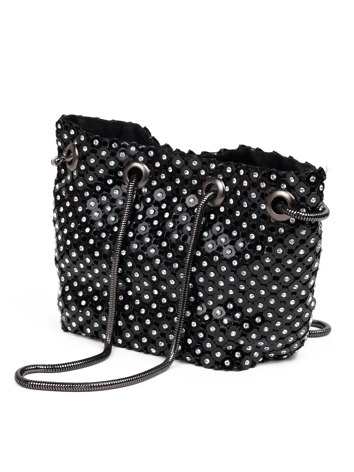 Odette Women Black Metal Sling Bag - Image 4