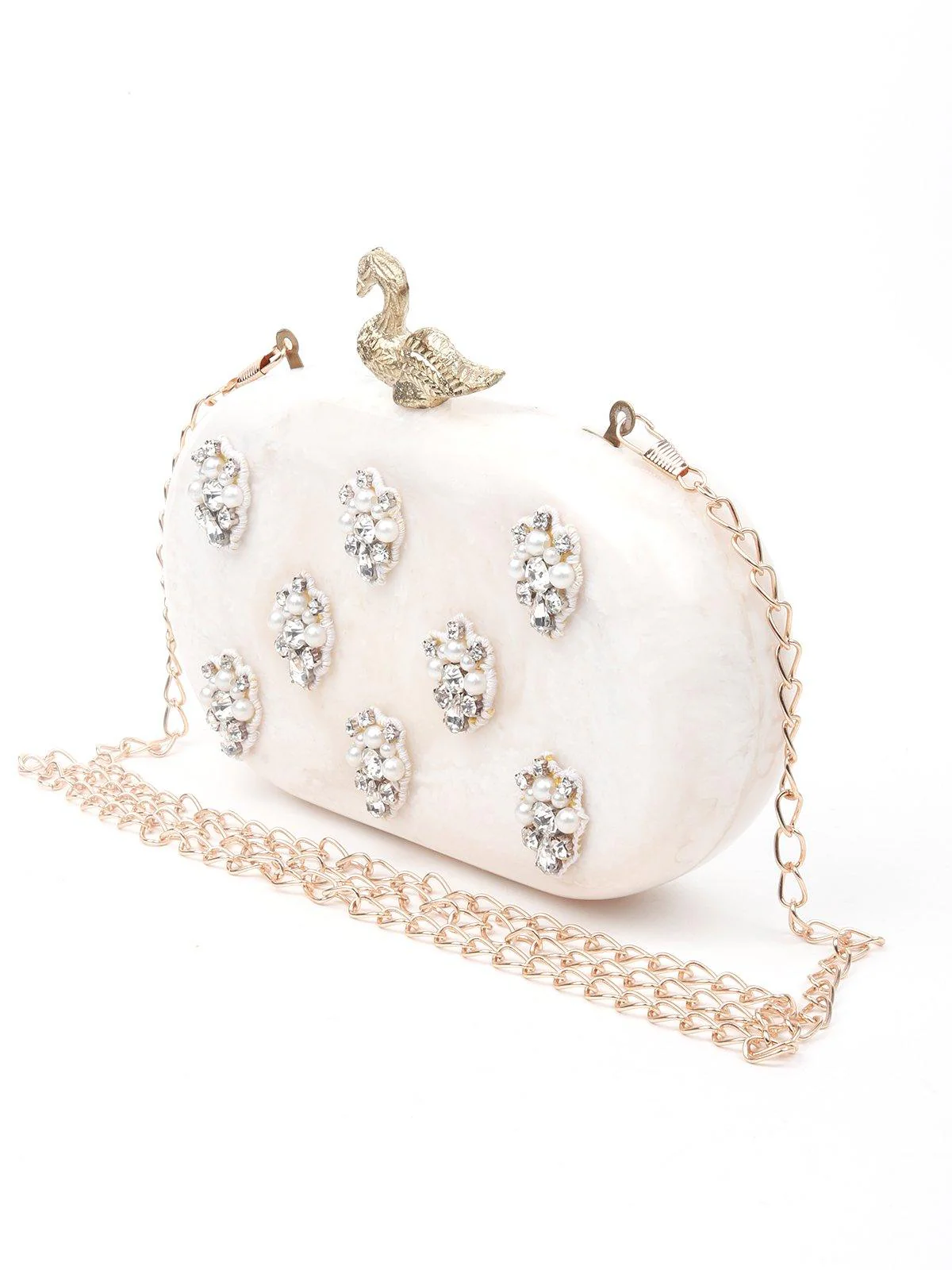 Odette Women White Metal Sling Bag - Image 4