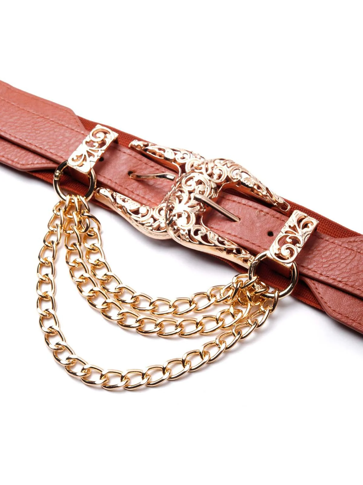 Odette Women Tan Belt Adorned With A Golden Chain - Image 4