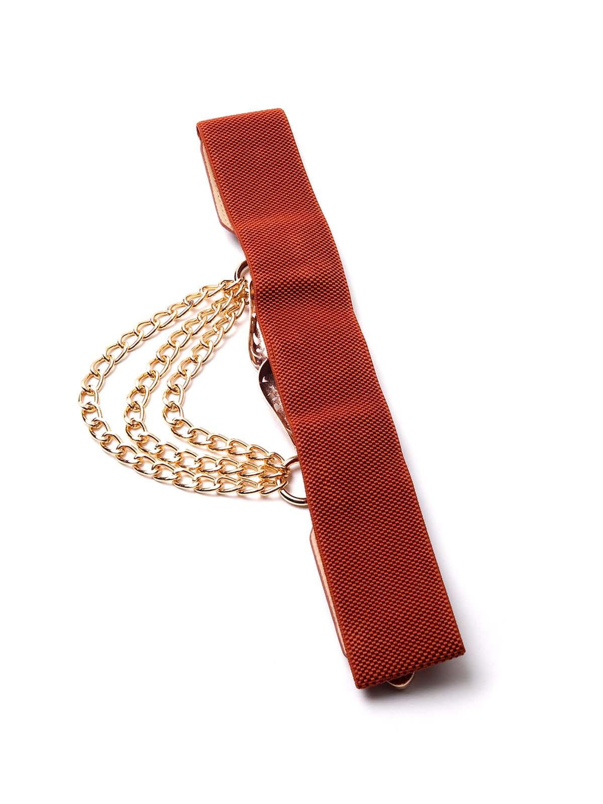 Odette Women Tan Belt Adorned With A Golden Chain - Image 6