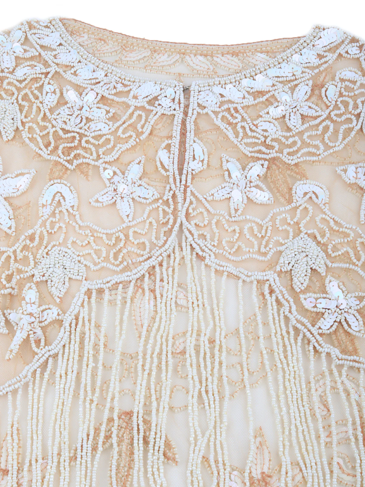 Odette Women Tasseled Grandeur- The Beige And White Tasseled Cape - Image 3