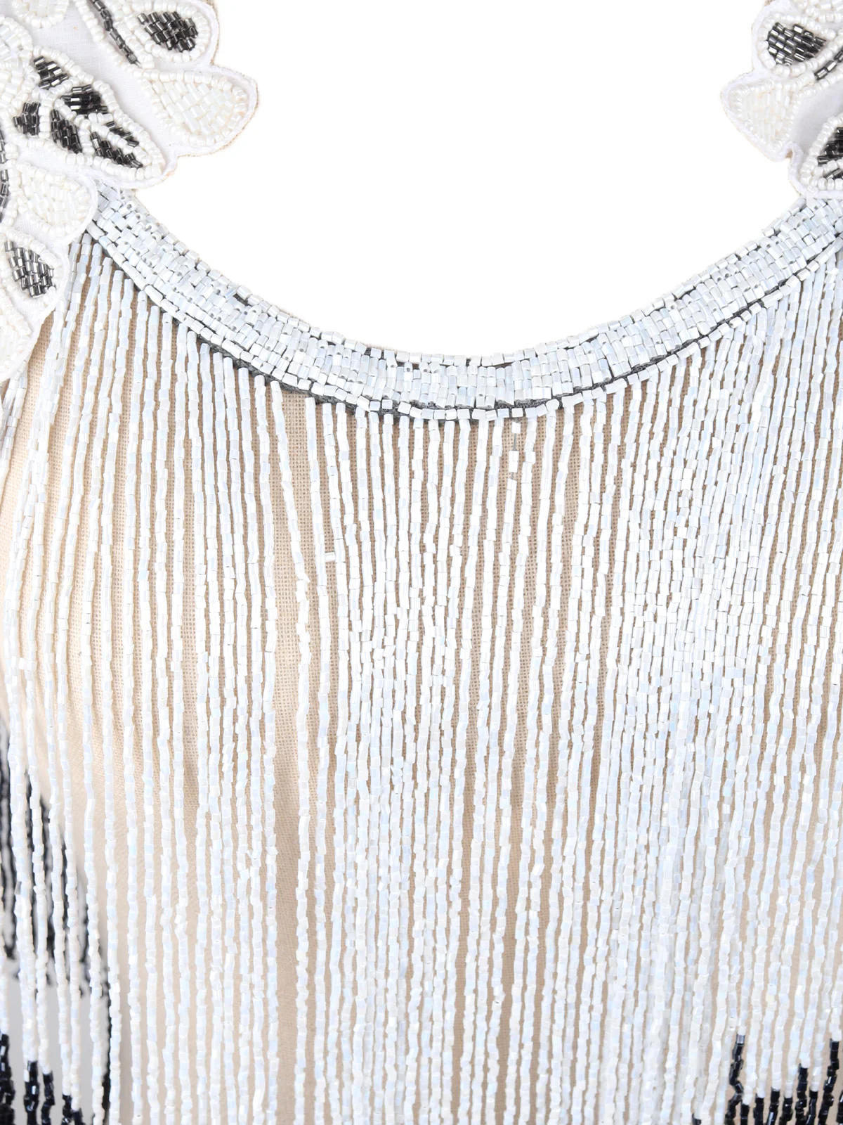 Odette Women Tasseled Grandeur- The Black And White Beads Tasseled Cape - Image 4