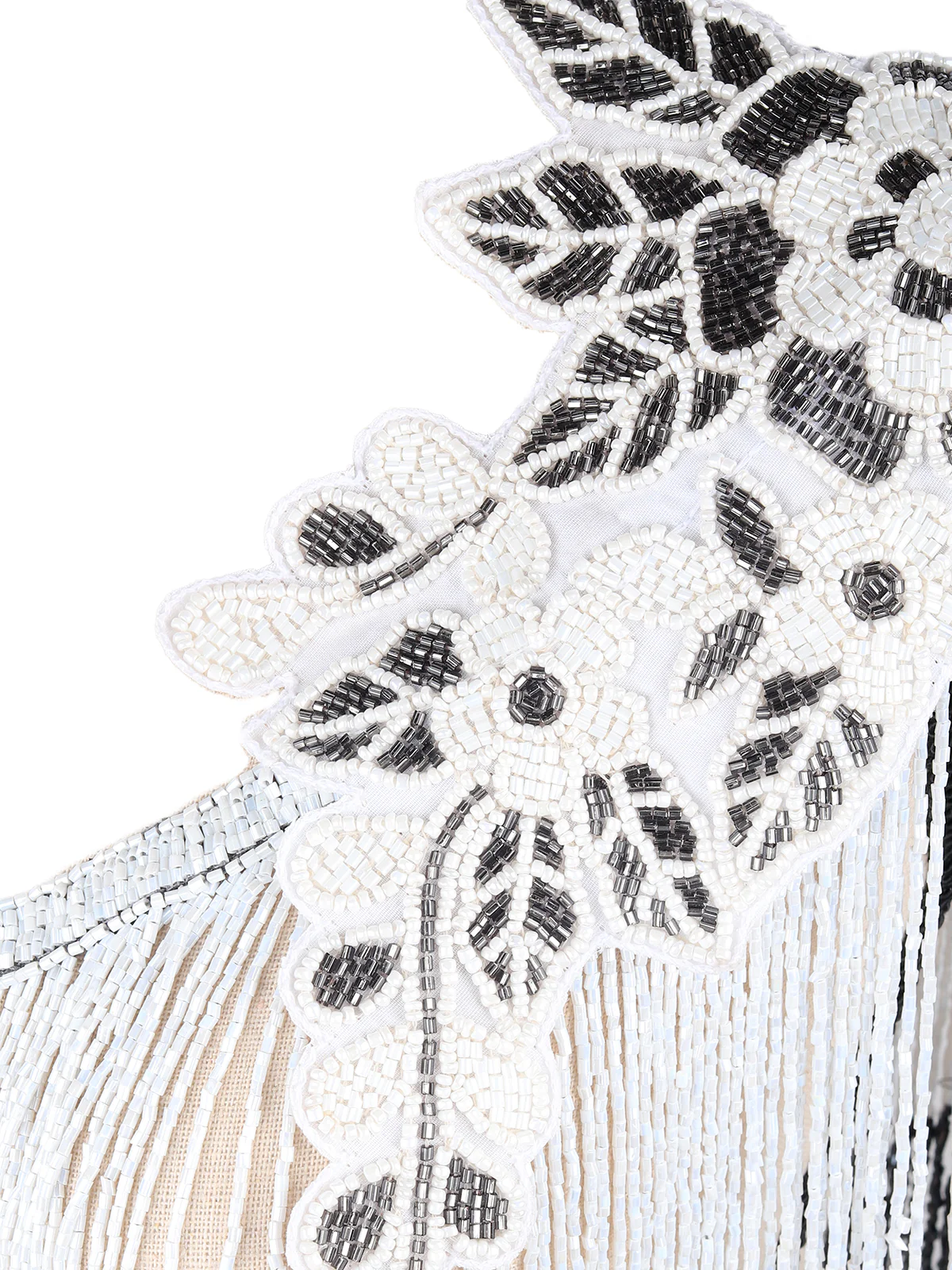 Odette Women Tasseled Grandeur- The Black And White Beads Tasseled Cape - Image 6