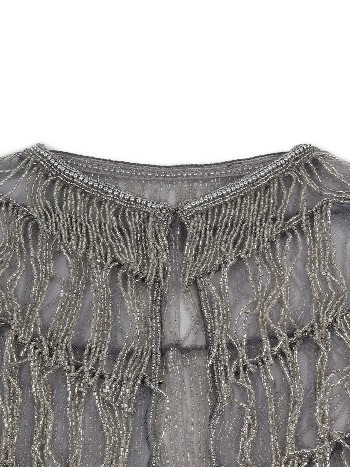 Odette Women Tasseled Grandeur - The Grey And Silver Tasseled Cape - Image 4