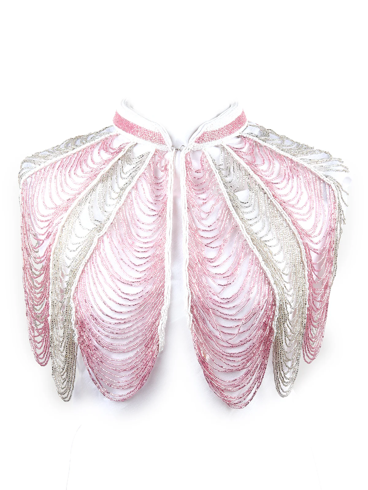 Odette Women Tasseled Grandeur- The Pink And White Beads Tasseled Cape - Image 4